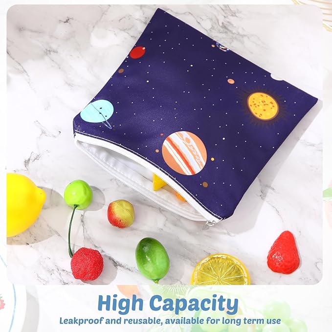 Chumia 6 Pcs Reusable Snack Bags Christmas Gifts Food Safety Washable Snack Bags Lunch with Zipper Portable Sandwich Bag Food Storage Pouch Double Layer(Stylish,7 x 7 Inches)