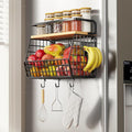 Magnetic Shelf for Fridge with Wood Lid, Fruit Onion and Potato Storage Organizers, Wall Hanging Basket with 4 Hooks, Magnetic Spice Rack for Refrigerator and Kitchen Counter