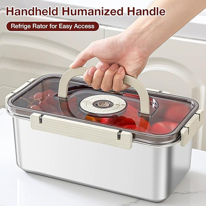 Stainless Steel Bread Box with Handle - a sealed bread storage container featuring a sealed lid and a handle, suitable for time-recording storage. This bread box is ideal for preserving kitchen food