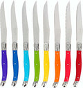 French Home Laguiole 8-Piece Steak Knife Set – Sophisticated Stainless Steel Dinner Knives with Rainbow Handles & Iconic Bee Emblem – Serrated Knives for Smooth Cutting (9.25")