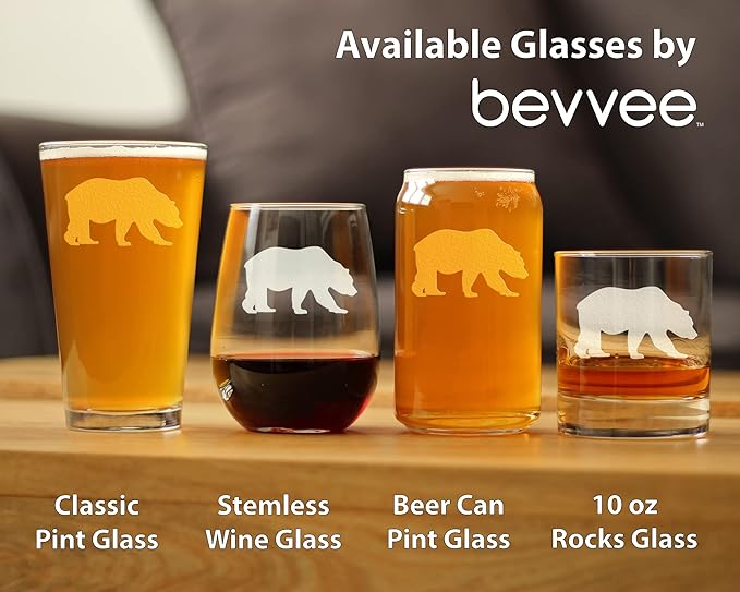Bear Pint Glass for Beer - Cabin Themed Gifts or Rustic Decor for Men and Women - Fun Drinking or Party Glasses - 16 oz