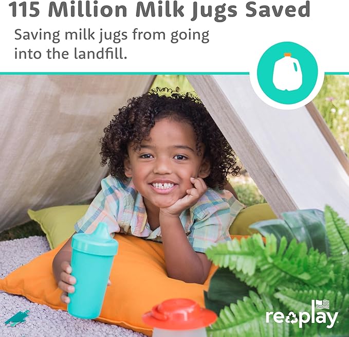 Re-Play Spill-Proof Sippy Cups - Reusable 10 Oz Set of 4, Dishwasher & Microwave Safe, Made in USA, Modern Green