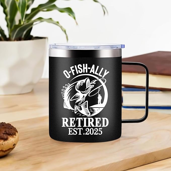 12oz Retirement Mug, Retired Under New Management See The Fish For Details Mug, Mens Retirement Gifts, Retired Gift for Fishing Lovers