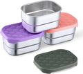 Homikit 3 Pack Snack Containers for Kids, 18/10 Stainless Steel Toddler Lunch Box with Silicone Lids, Reusable Bento Food Container Set for School Daycare, Nontoxic & Leak Proof, Pink/Purple/Gray