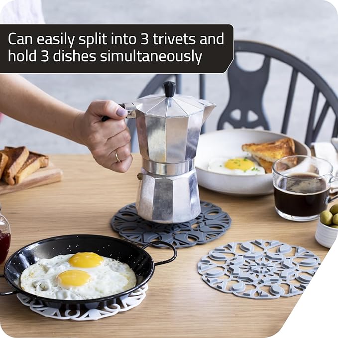 Peleg Design TriveTile Trivet Set – for Hot Pots and Pans - Fun and Decorative – Non-Slip Heat-Resistant Kitchen Trivets - Split into 3 Trivets, Holds 3 Dishes Simultaneously - 7x7 inches (Charcoal)