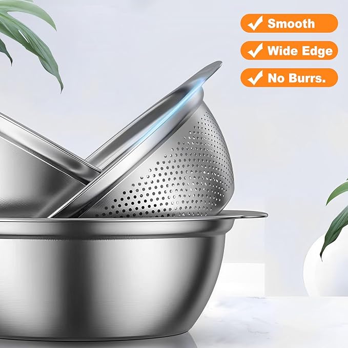 Stainless Steel Microporous Colander for Kitchen, 2.5QT Large Capacity, Colander and Bowl Set of Two, Stainless Steel Drain Basket with Mixing Bowl, for Washing Fruits and Vegetables