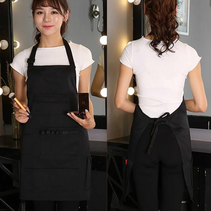 boshiho Adult Painting Aprons, Adjustable Buckle, Barber Apron with Pockets for Women/Men/Unisex, Utility or Work Apron (Black)