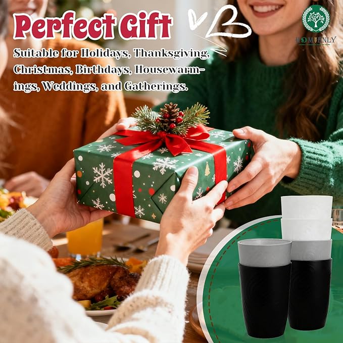 Homienly Wheat Straw Stackable Water Tumblers 6 PCS Cups Alternative to Plastic Cups Unbreakable Drinking Cup Reusable Dishwasher Safe Water Glasses Dishwasher and Microwave Safe(12 OZ Grey Stone)