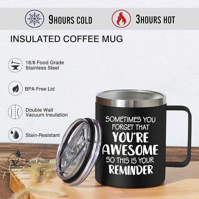 Inspirational Gifts for Men - Sometimes You Forget You're Awesome Coffee Mug, Funny fathers Day Birthday Gifts for Him, Husband, Dad, Boyfriend - 14Oz Black