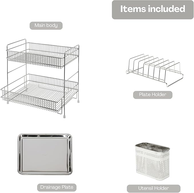 Acro 2-Tier Dish Rack (Stainless Steel, 15.7" H x 16.1" W x 12.9" D)