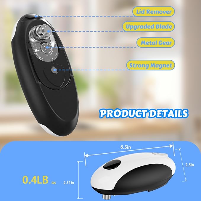USB Rechargeable Electric Can Opener - Battery Operated, One Touch Auto Operation, Magnetic Lid Holder & Smooth Edge Cutting, Cordless & Hands Free Tin Opener for Seniors, Works with All Standard Cans