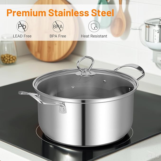 GOFLAME 12 Piece Pots & Pans Set, Stainless Steel Cookware Set with Tempered Glass Lids, Handles & 3-Ply Base, 4 Stockpots, 1 Frying Pan & 1 Sauce Pan for Stovetop, Induction, Halogen
