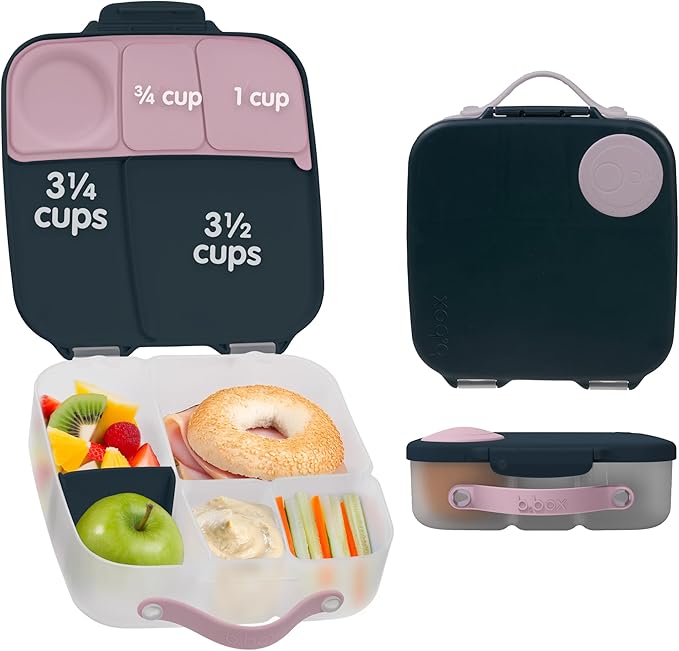 b.box Kids Lunch Box – 4 compartments (2 Leak-proof) Bento Box with Cold Pack & Removable Divider Reusable Snack Containers with Lids, Snack Box for Toddlers & Older Kids 8 1/2 cups (Indigo Pink)