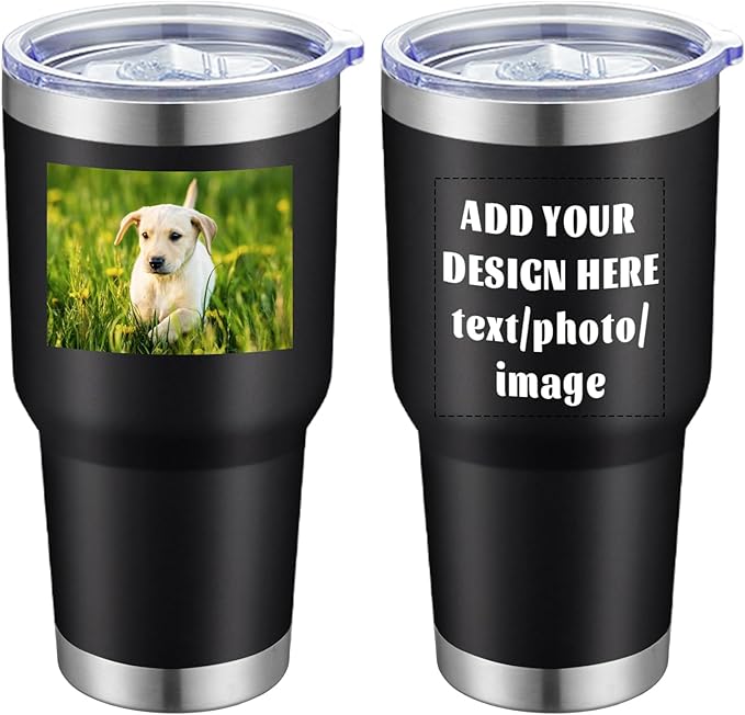 MEWAY Personalized Custom 30oz Stainless Steel Tumbler with Lid, Insulated Double Wall Vacuum Travel Coffee Tumbler Gifts with Text Photo Logo (Black, 1pack)