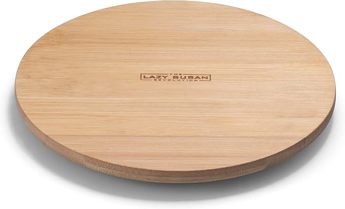 9" Bamboo Lazy Susan Revolution Turntable No Rim - Natural Bamboo Organizer for Spices, Kitchen, Pantry, or Office, 360° Rotation, Eco-Friendly