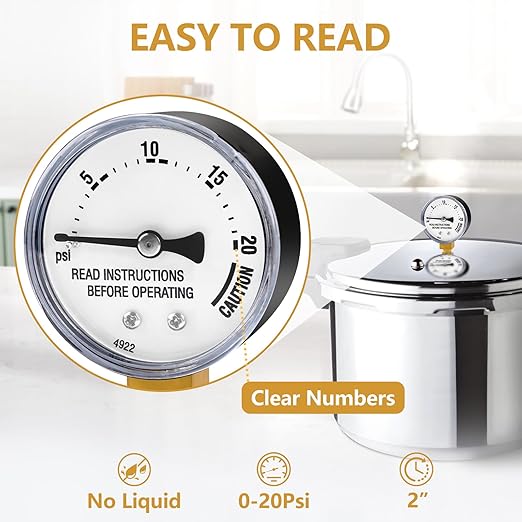 85772 Pressure Cooker Steam Gauge Replacement for Presto Steam Gauge 0175006 0178006 0178107 0178410 0175107 01755 0178001 0178005 0175005, Stainless Steal Canner Pressure Gauge