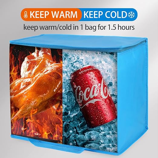 Bodaon 4-Pack Cooler Insulated Food Delivery Bag, X-Large Bags With Top Zippered for Grocery/DoorDash/Catering/Shopping, Thermal Hot Pizza, Large Cold Frozen, Blue With Bottom