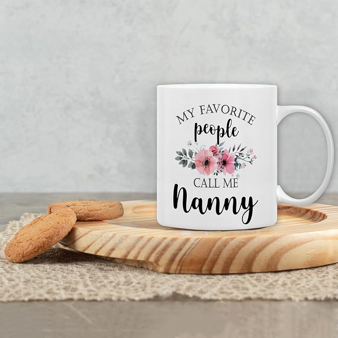 QASHWEY Nanny Coffee Mug, Nanny Gifts for Grandma, NannyGifts from Grandkids, Grandma Coffee Mug, Mothers Day Mug Tea Cup Gifts for Nanny, My Favorite People Call Me NannyCoffee Cups Ceramic 11oz