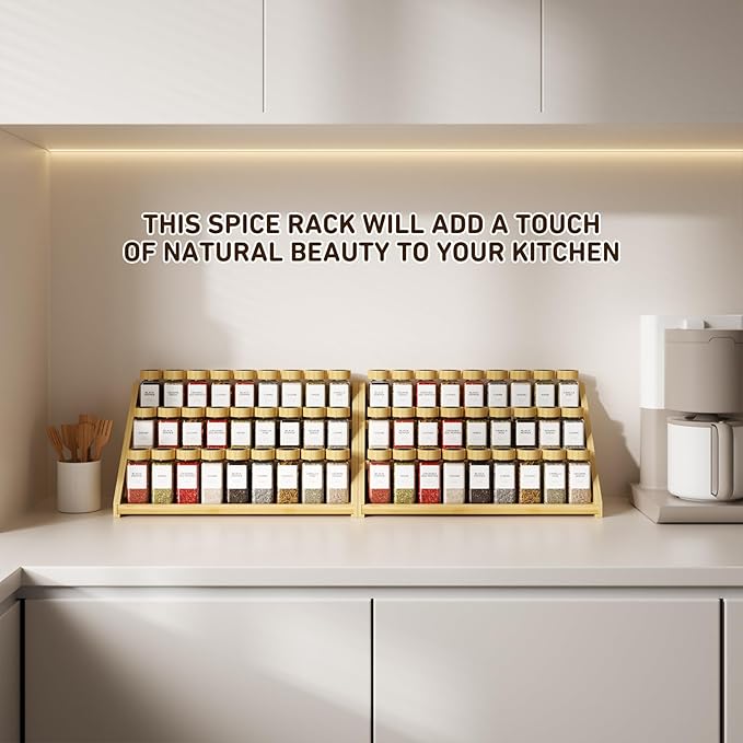 Bamboo 3 Tier Spice racks, Kitchen Seasoning Spices Rack, Suitable for Spice Organizers Such as Sitchen Countertops, Stoves, Sorage Rooms (L)