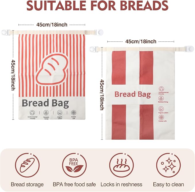 Beeswax Bread Bag - Used For Homemade Sourdough Bread. Reusable And Easy To Clean, 2 Packs Of 17x13 Inches, Cotton Storage Bread Bag, Can Be Frozen And Kept Fresh For Several Days