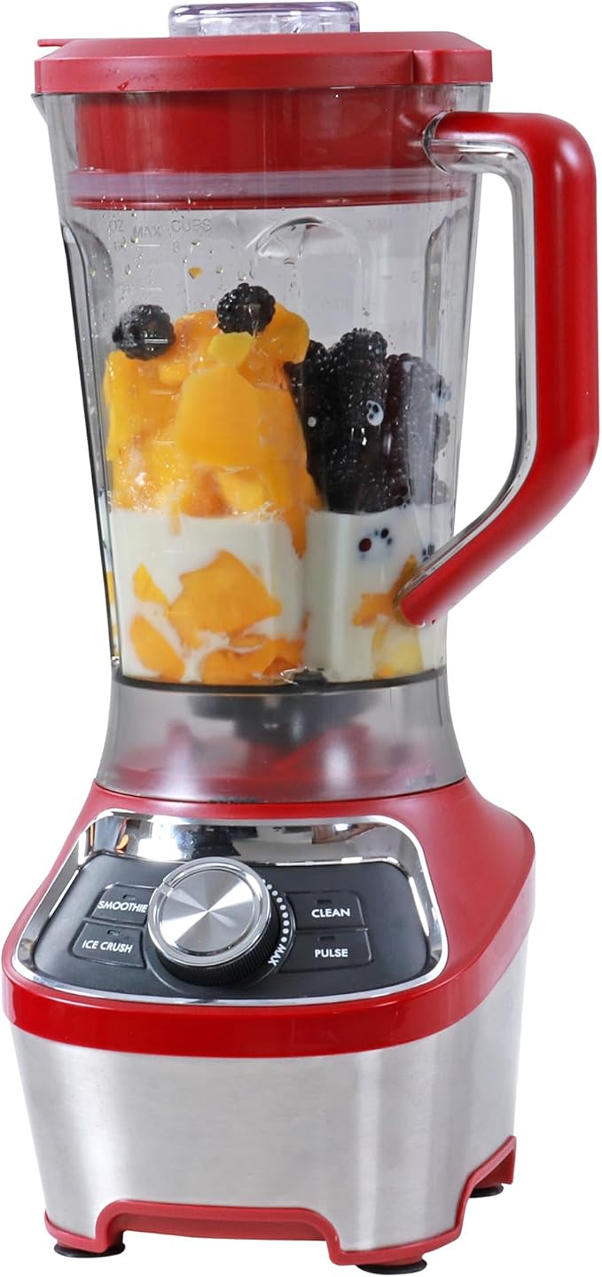 Kenmore Countertop Blender – Electric Mixer for Smoothies, Ice Crush & Pulse Function, Heavy Duty Plastic Pitcher, Kitchen Appliance, Dishwasher-Safe Jar, Red