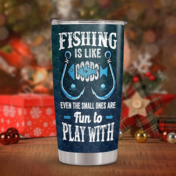34HD Bass Fishing Tumbler with Lid, 20 oz Stainless Steel Vacuum Insulated Amerian Flag Mug, Cool Fishing Gifts for Men, Fisherman Gifts for Birthday Fathers Day Christmas