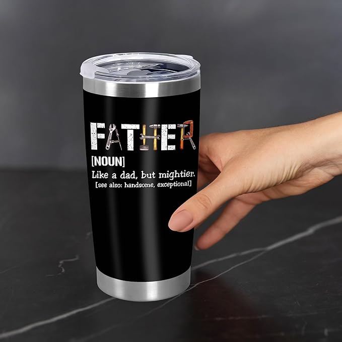 TEEZWONDER Christmas Birthday Gifts for Dad from Daughter Son - Stainless Steel Insulated Coffee Tumbler with Lid 20 oz - Funny Gifts from Kids, Mens Birthday Gift Ideas