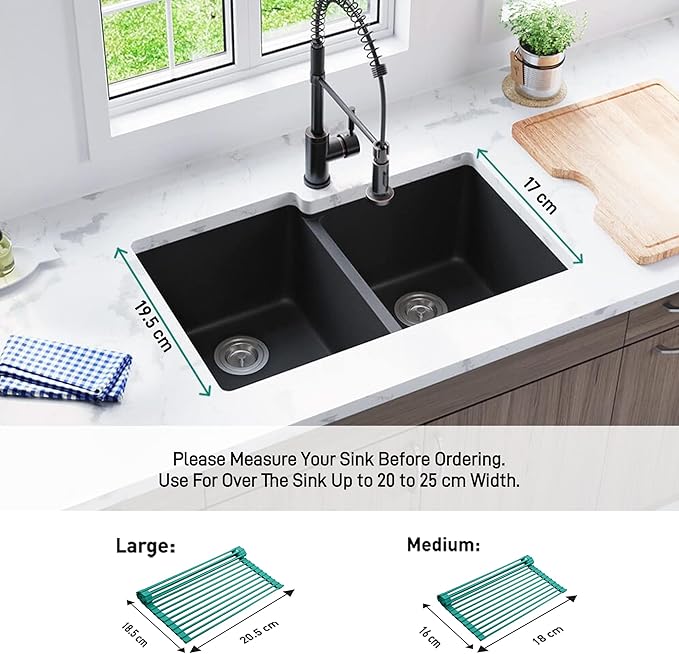 Bellemain Dish Rack Over Sink, Drying Rack, Roll Up Dish Drying Rack | Silicone & Stainless Steel Dish Drainer, Dish Drying Mat, Kitchen Drying Rack, Space Saving Drying Rack (Green, Medium)
