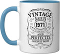 54th birthday, retro Vintage Design, man, woman 1971 Ceramic Mug, Blue/White