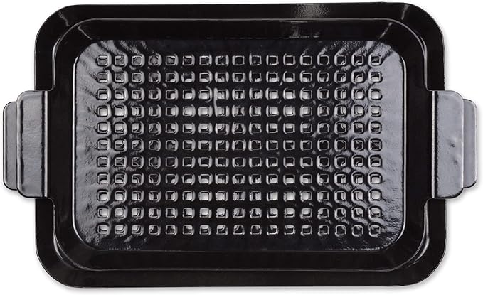 RSVP International Porcelain Coated Steel BBQ Grill Tray/Pan, Outdoor Barbeque Grilling Accessories for Cooking Fish & Vegetables, Dishwasher Safe, Small, 13x7.25/Medium, 16.75x10