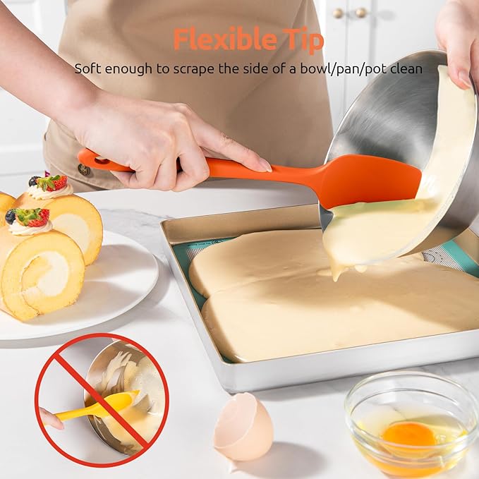 U-Taste Flat Spatula & Spoon Spatula: 11.38in 600ºF Heat Resistant Silicone Bowl Scraper, Flexible Rubber Kitchen Cooking Mixing Utensil with Upgraded Non-Stick Surface (Set of 2, Orange)