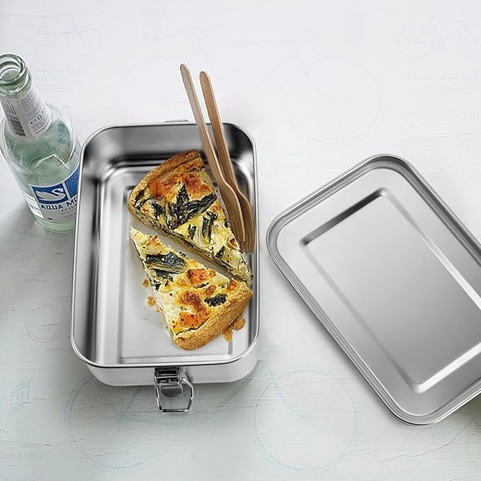 Leonyo 2Pack 28oz Bento Box, 18/10 Stainless Steel Bento Lunch Box with 4 Dividers, 850ml Small Leak-Proof Food Snack Containers for Sandwich, Dishwasher Safe, Oven Safe Except for Lid