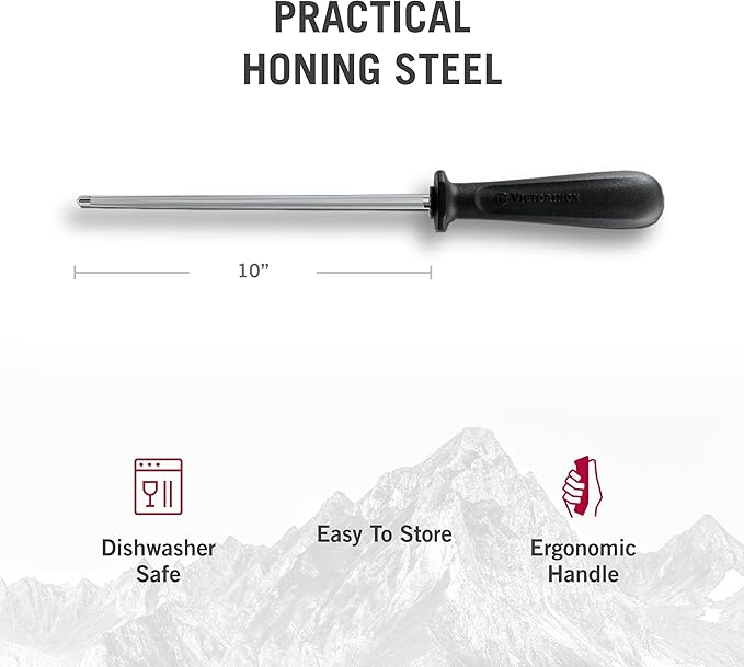 Victorinox Swiss Army Cutlery Swiss Classic Fibrox Honing Steel, 10-Inch, Multicolor (6.8002.US1)
