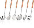 FJNATINH Wok Utensils - Wok Spatula, Soup Ladle, Skimmer, Spaghetti Server, Slotted Turner and Solid Spoon, Stainless Steel Cooking Utensils, Set 6 PCS