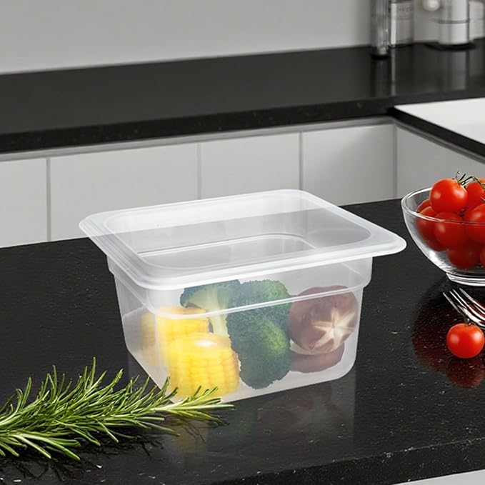 6-Pack Food Pan with Lids, 1/6 Size Food Storage Containers for homes, schools, restaurants, hotels Meal Prep, -40℉-160℉, Stackable, Freezer-Safe (1/6 size 4 inch deep, 1.53L/1.62QT)