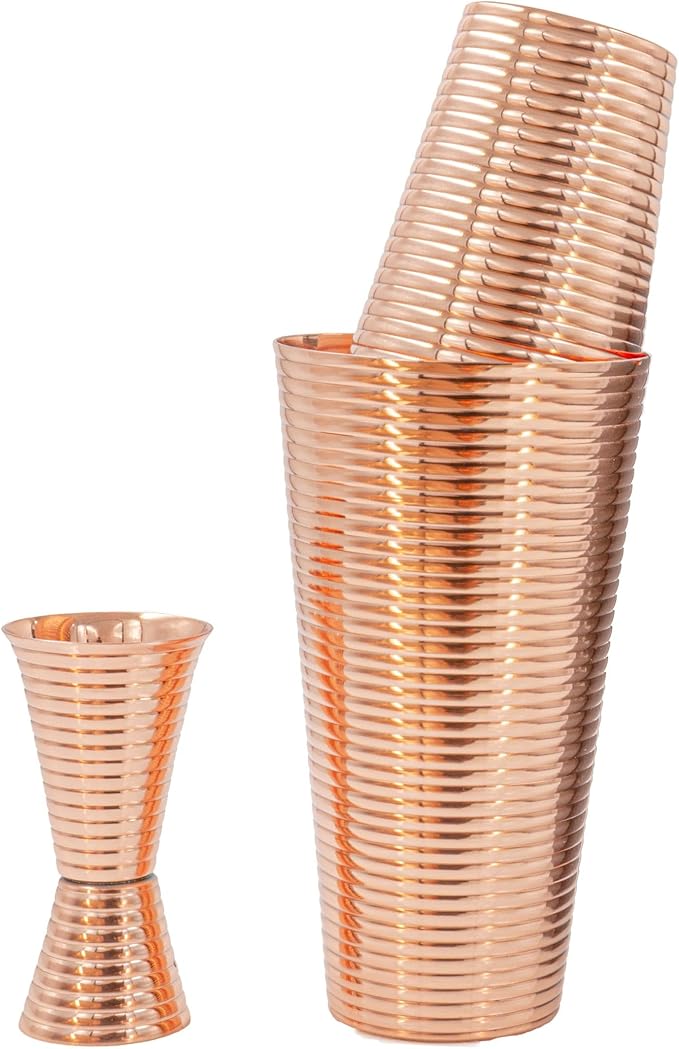 Prince of Scots Fluted Copper Cocktail Shaker Set | 3-Piece Boston Shaker Set | Premium Shaker for Martinis, Bourbon, Manhattans | Elegant Gift for Home Entertaining