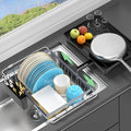 LEMIKKLE Sink Dish Drying Rack - Expandable Small Dish Rack Over Sinks with Drying Tray, Dish Drainer for Kitchen Counter with Cutlery Holder, Drying Rack Fit for 14’’-19’’ Kitchen Sink
