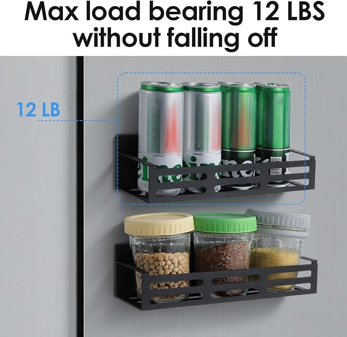 3 Pack Magnetic Spice Rack for Refrigerator with Paper Towel Holder, Black Rustproof Fridge Organizer, Strong Magnetic Kitchen Storage Shelves