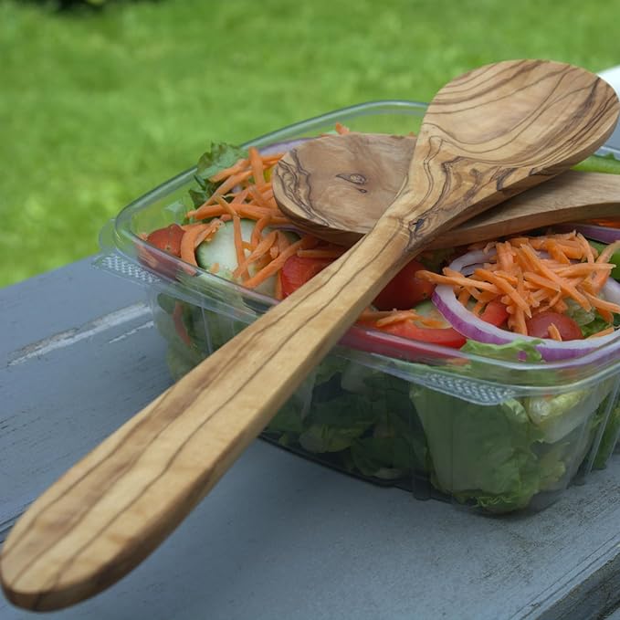 12 Inch Olive Wood Spoons For Cooking | Large Wooden Cooking Spoons for Mixing, Soup and Stirring | Non Stick Long handle Kitchen Utensil Serving Spoon For Salad | Big Wooden Spoons