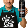 BEZON Funny Grill Apron for Men – Beer Can Gift Packaging – Hilarious BBQ Gift for Dad, Husband, or Friend – Heavy-Duty Water-Resistant Canvas – I Grill, You Chill