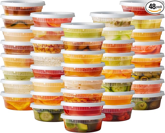 Pantry Value [8 oz. - 48 Count Plastic Food Storage Deli Containers with Lids, Disposable Soup Containers With Lids - Perfect for Storing Soups, Sauces, and Snacks