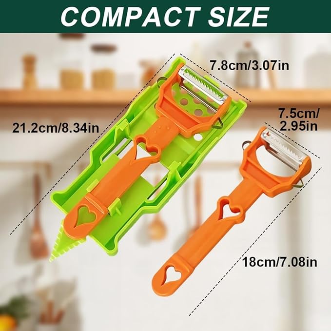 3-in-1 Vegetable Slicer & Peeler Set with Grater Plate - Multifunctional Kitchen Cutter for Potato, Carrot, Cheese with Container, Easy to Clean, 8.35 x 3.07 Inches
