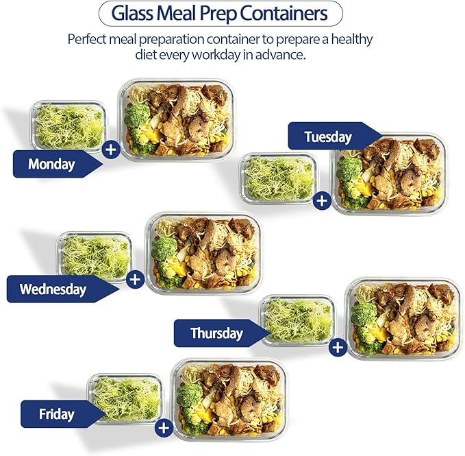 Glass Food Storage Containers with Lids Airtight, [10 Pack] Glass Meal Prep Containers, Storage Container Set with Bpa-free Lid for Food, Lunch Bento Box