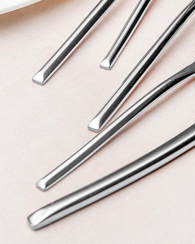 Lemeya 40-Piece Silverware Set for 8,Modern 18/10 Stainless Steel Flatware Set,Luxury Cutlery Set,Unique Utensils Set for Restaurant,Spoons and Forks Set,Mirror Polished,Dishwasher Safe
