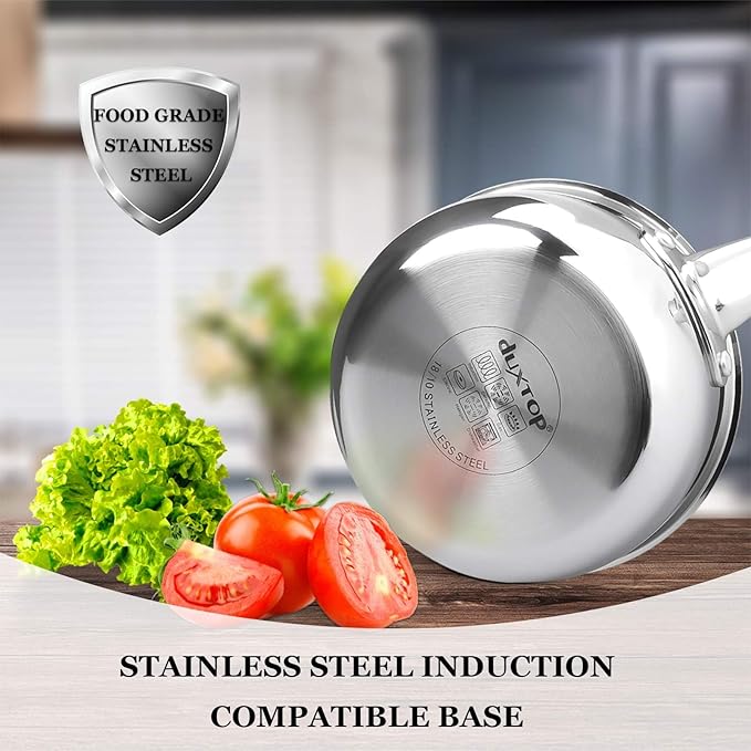 Duxtop Whole-Clad Tri-Ply Stainless Steel Saucepan with Lid, 1.6 Quart, Kitchen Induction Cookware