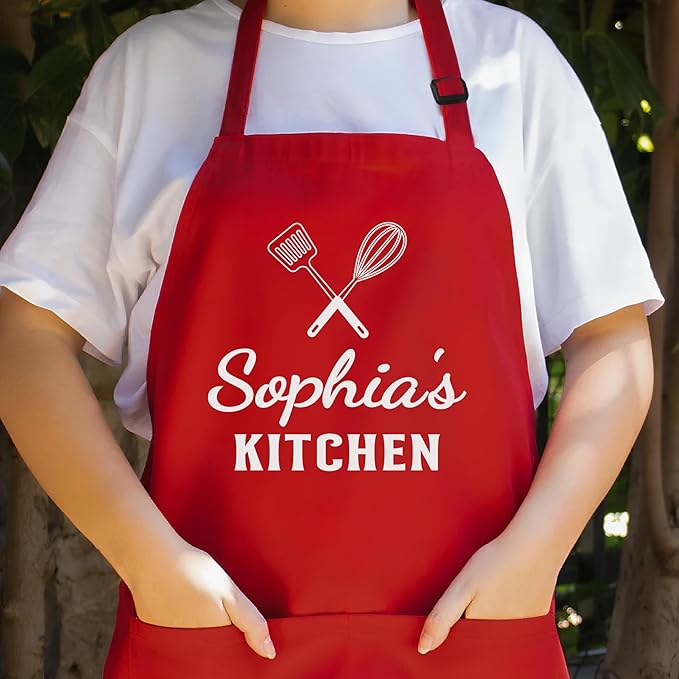 Personalized Aprons for Women with Pockets, Christmas Gifts for Mom and Women, Customized Baking Kitchen Gifts, Gift for Housewarming, Custom Chef Apron, Grilling Cooking Apron