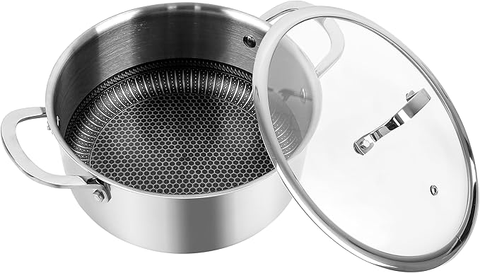 5.4QT Tri-Ply Stainless Steel Dutch Oven with Lid, Non Stick Honeycomb Stock Pot for Cooking, Large Nonstick Soup Pot with Handles, Induction Compatible Dutch Oven, Oven & Dishwasher Safe