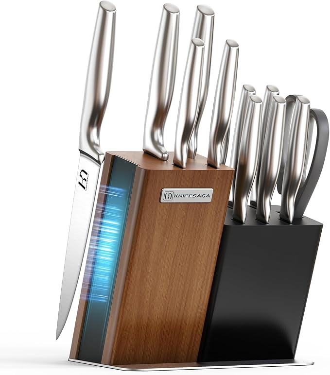 Magnetic Knife Block Set, 13-Piece | Japanese Stainless Steel Kitchen Knives with Dual-Tone Block