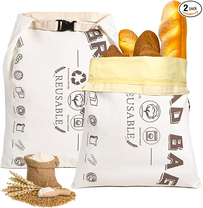 Beeswax Bread Bags for Sourdough, 2 Pack Fresh Bread Storage, Bread Keeper for Homemade Bread, Reusable Beeswax Bread Bag, Large Capacity Portable