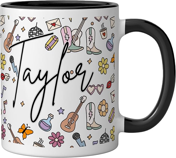 Girl Retro Taylor First Name Coffee Mug for Men Women Ceramic Mug, Black/White